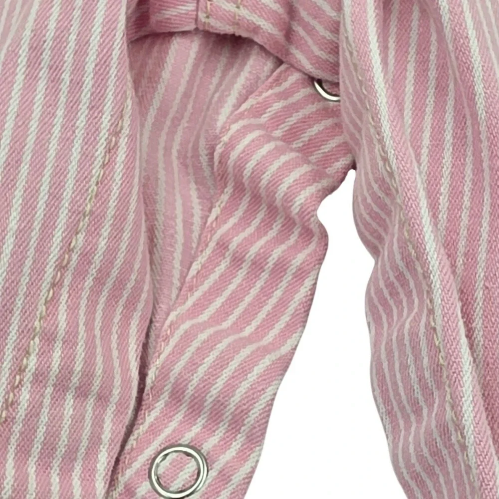 OshKosh B'gosh Pink White Stripe Baby Girl Overalls‎ Jumpsuit Snap Size 9 M 2010